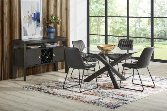 Axia Black 5 Pc Round Dining Room with Gray Chairs