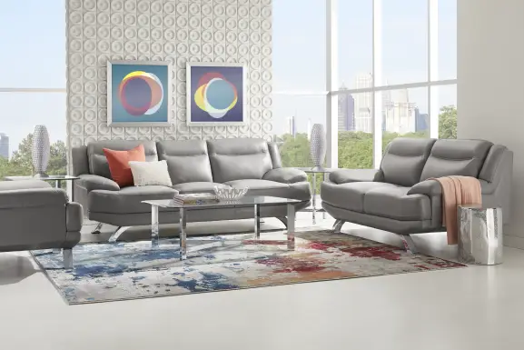 Zamora Gray Leather Loveseat