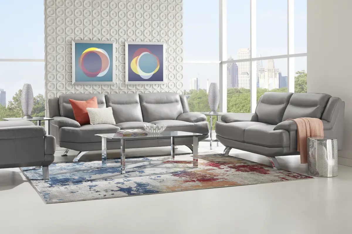 Zamora Gray Leather Loveseat