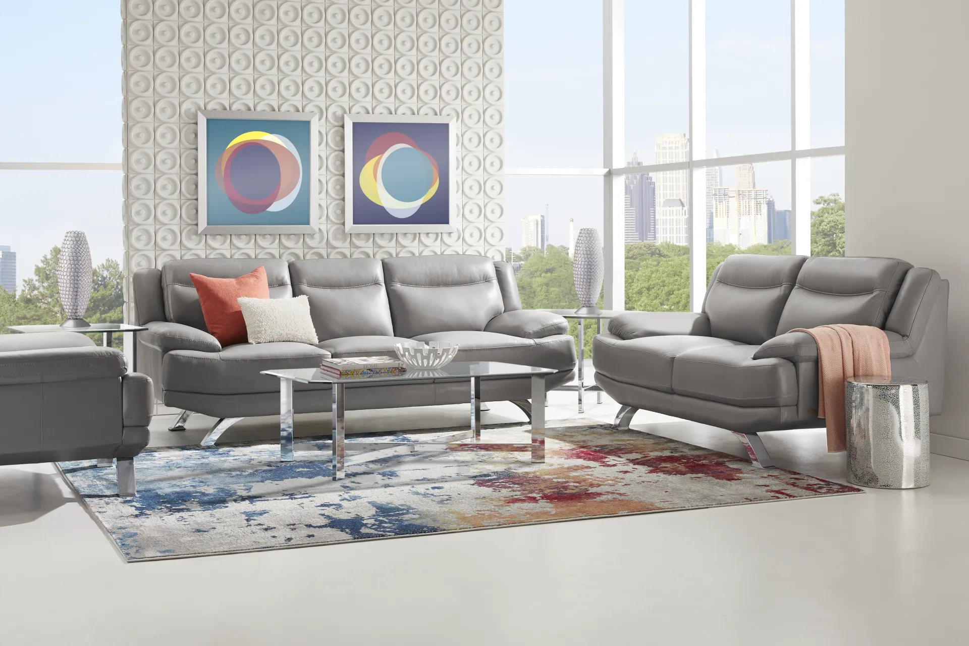 Zamora Gray Leather Loveseat - Image 2