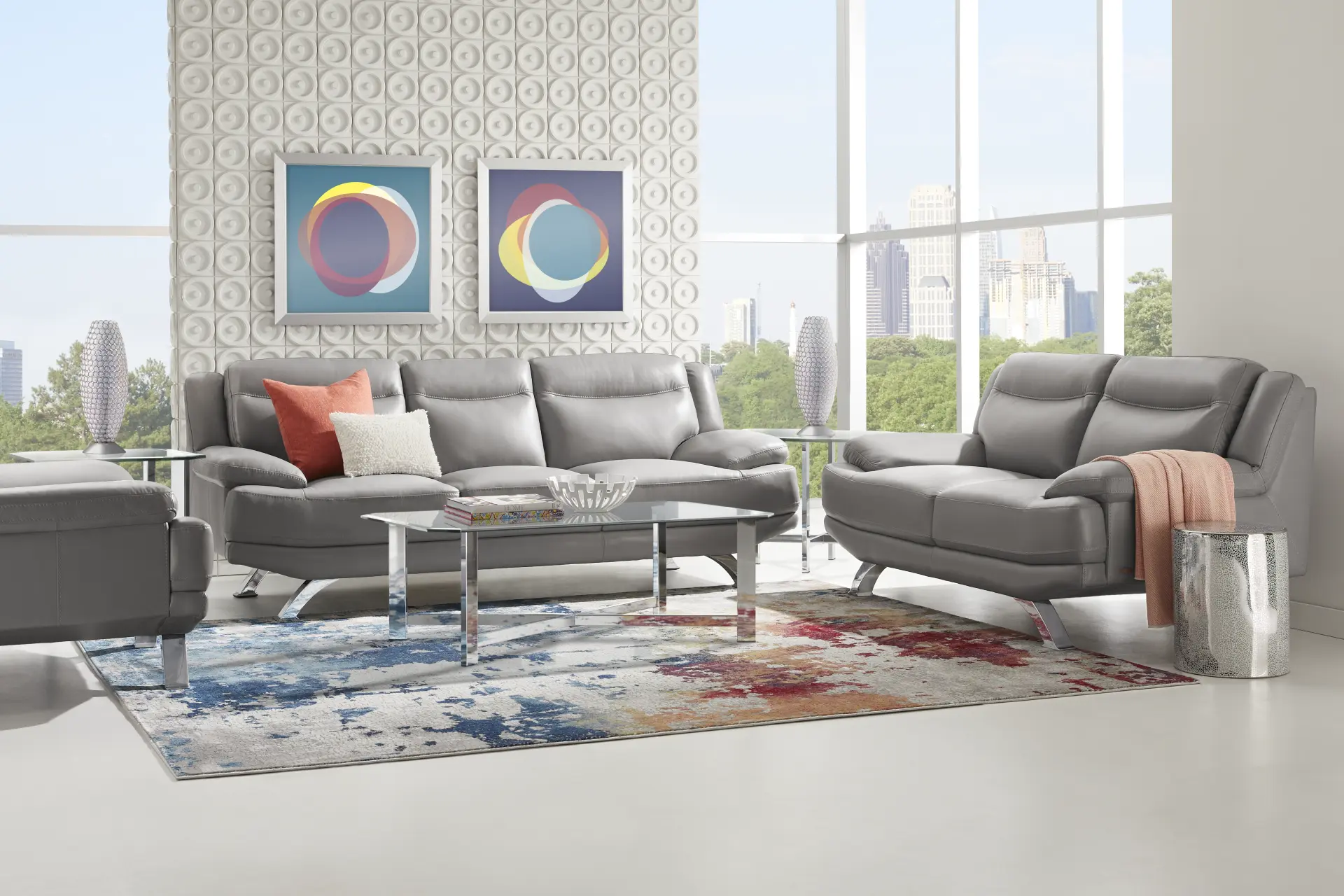 Zamora Gray Leather 7 Pc Living Room