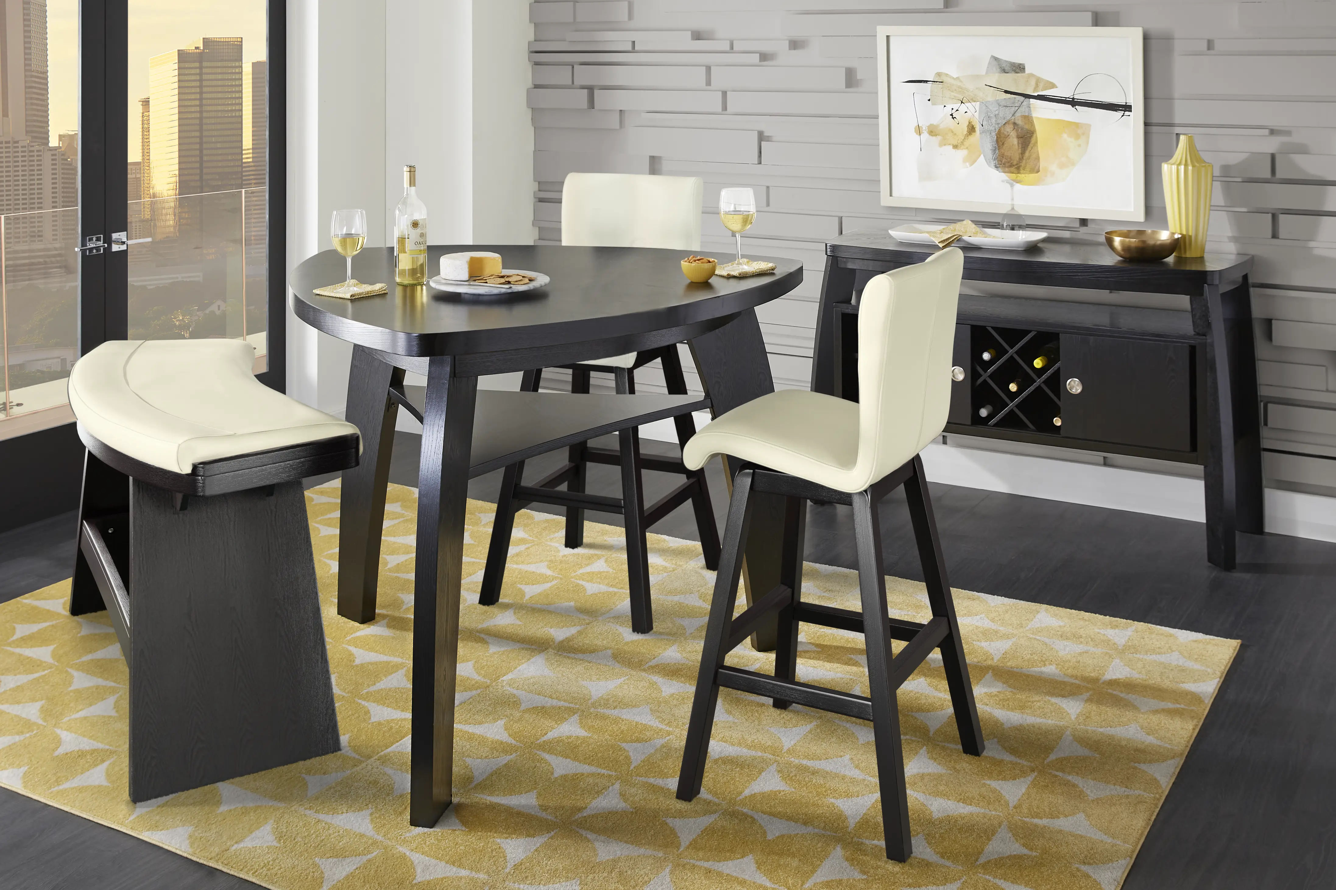 Cider Creek Chocolate 4 Pc Bar Height Dining Room with Vanilla Stools and Curved Bench - Thumbnail - Image 1