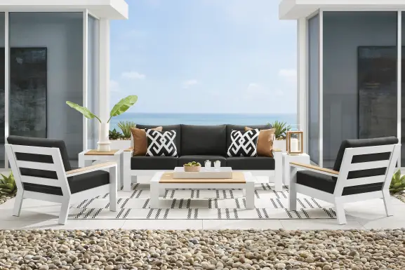 Solana White 3 Pc Outdoor Seating Set with Charcoal Cushions