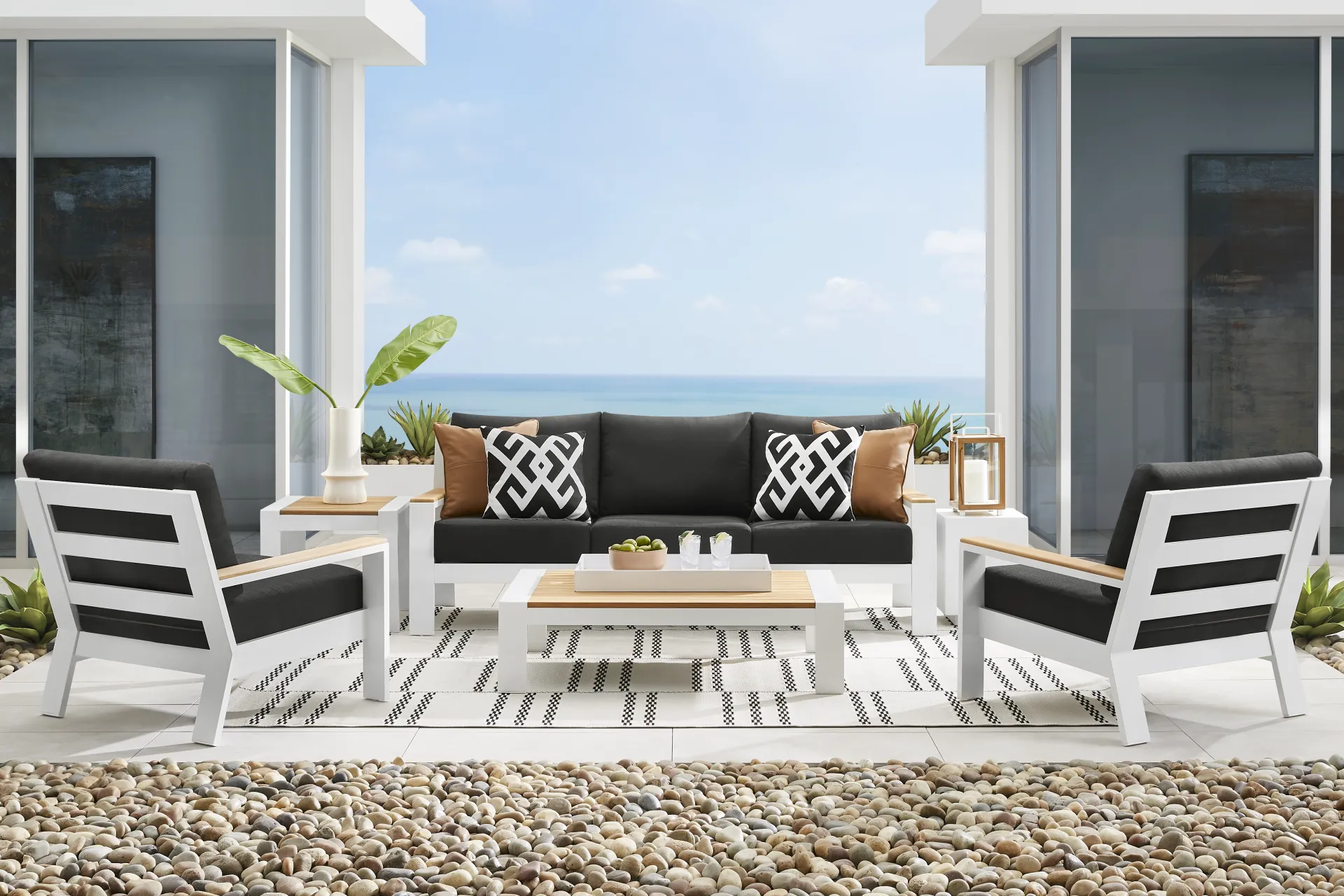 Solana White Outdoor Club Chair with Charcoal Cushions - Image 1