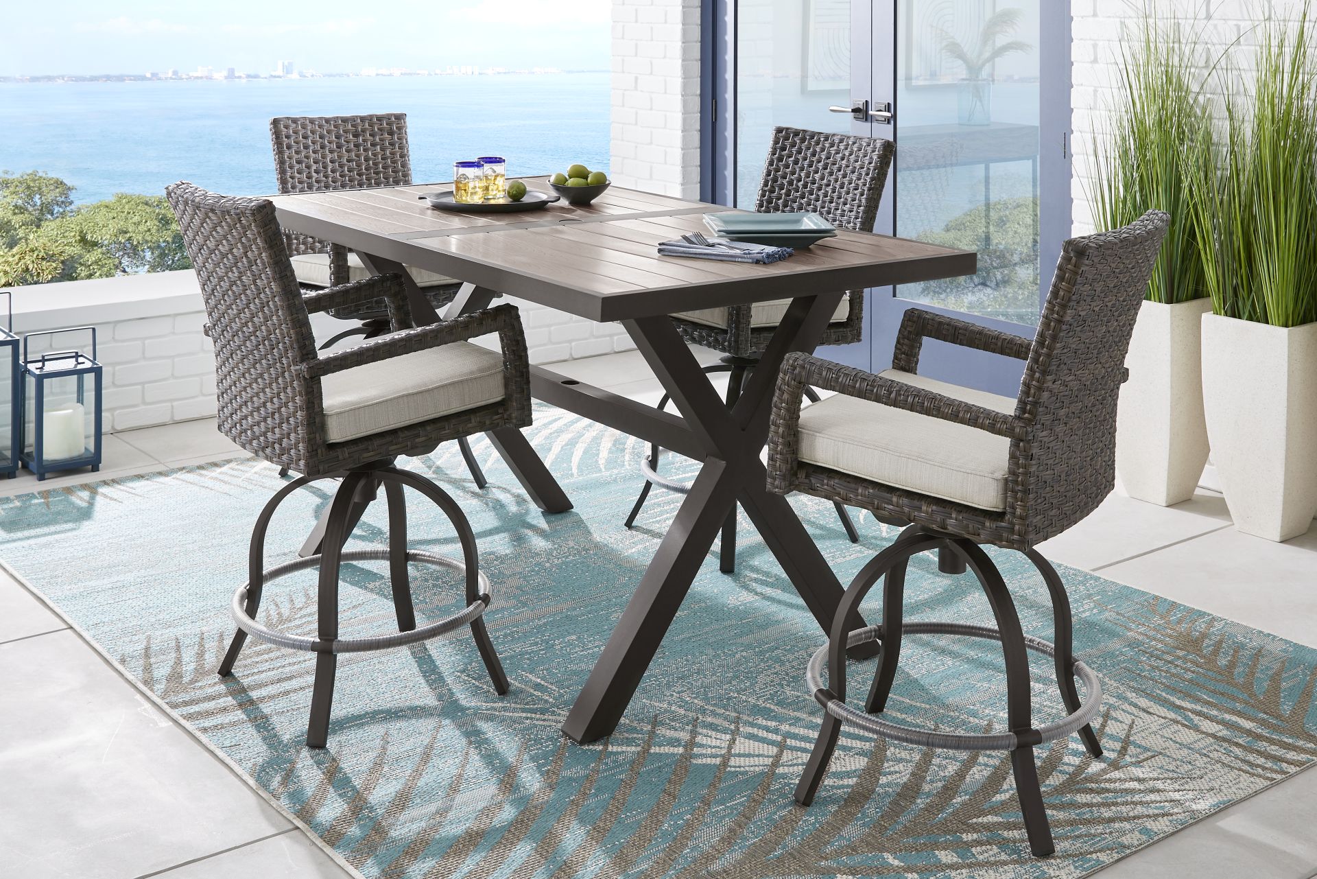 Rialto Brown 71 In. Rectangle Bar Height Outdoor Dining Table - Image 2