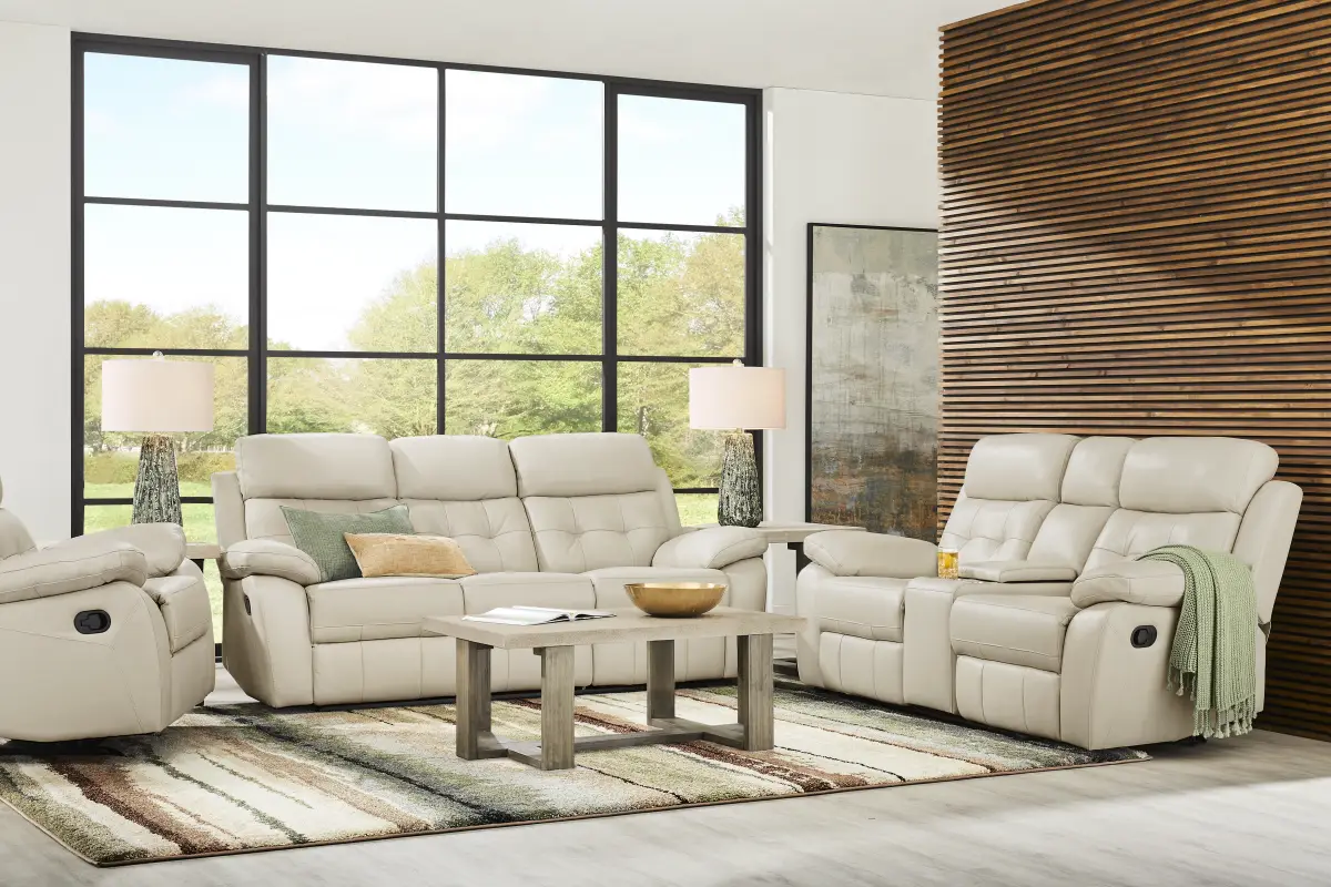 Antonin Beige Leather Reclining Console Loveseat