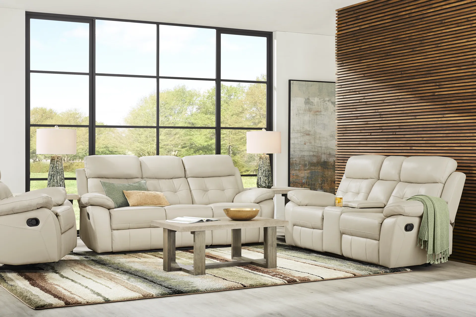 Antonin Beige Leather Reclining Console Loveseat - Image 2