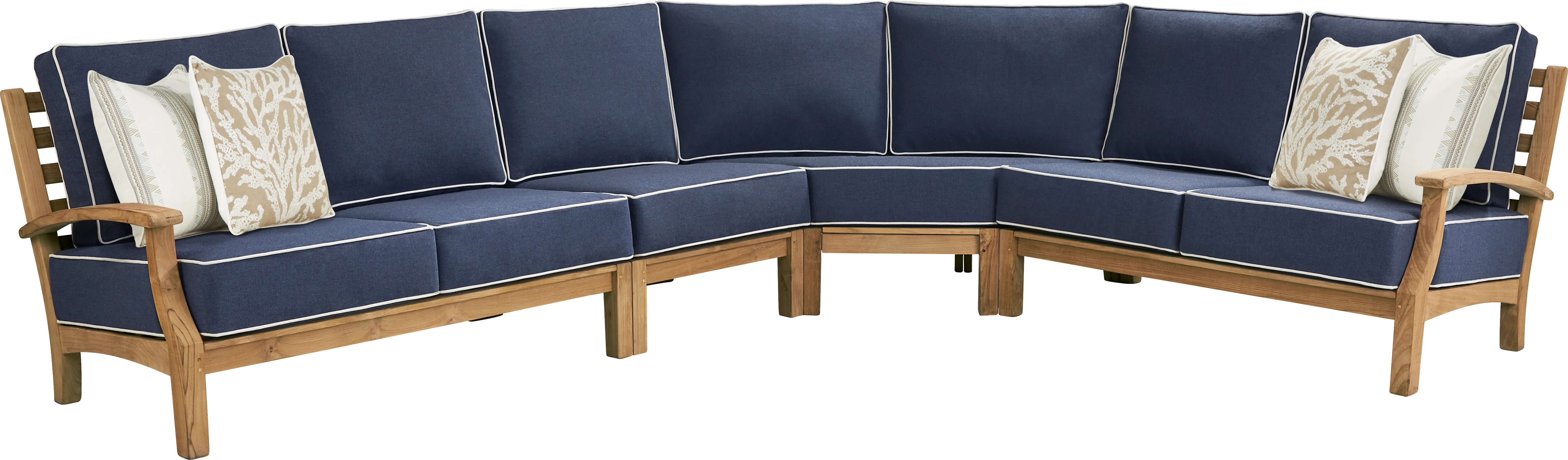 Pleasant Bay Teak 4 Pc Outdoor Sectional with Indigo Cushions - Thumbnail - Image 1