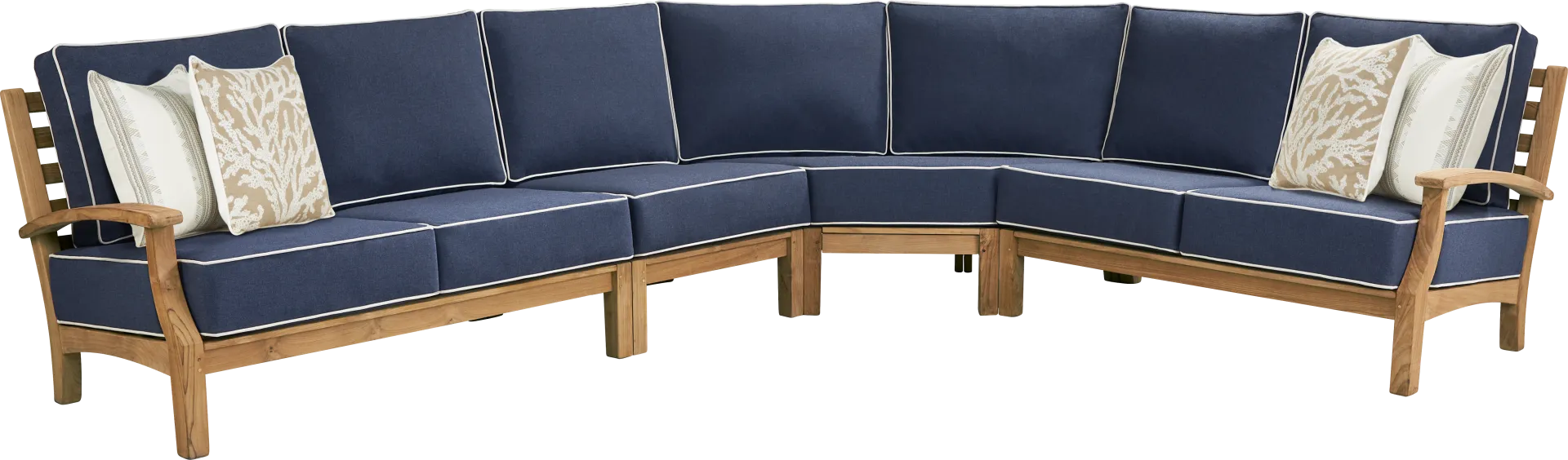 Pleasant Bay Teak 4 Pc Outdoor Sectional with Indigo Cushions - Image 2