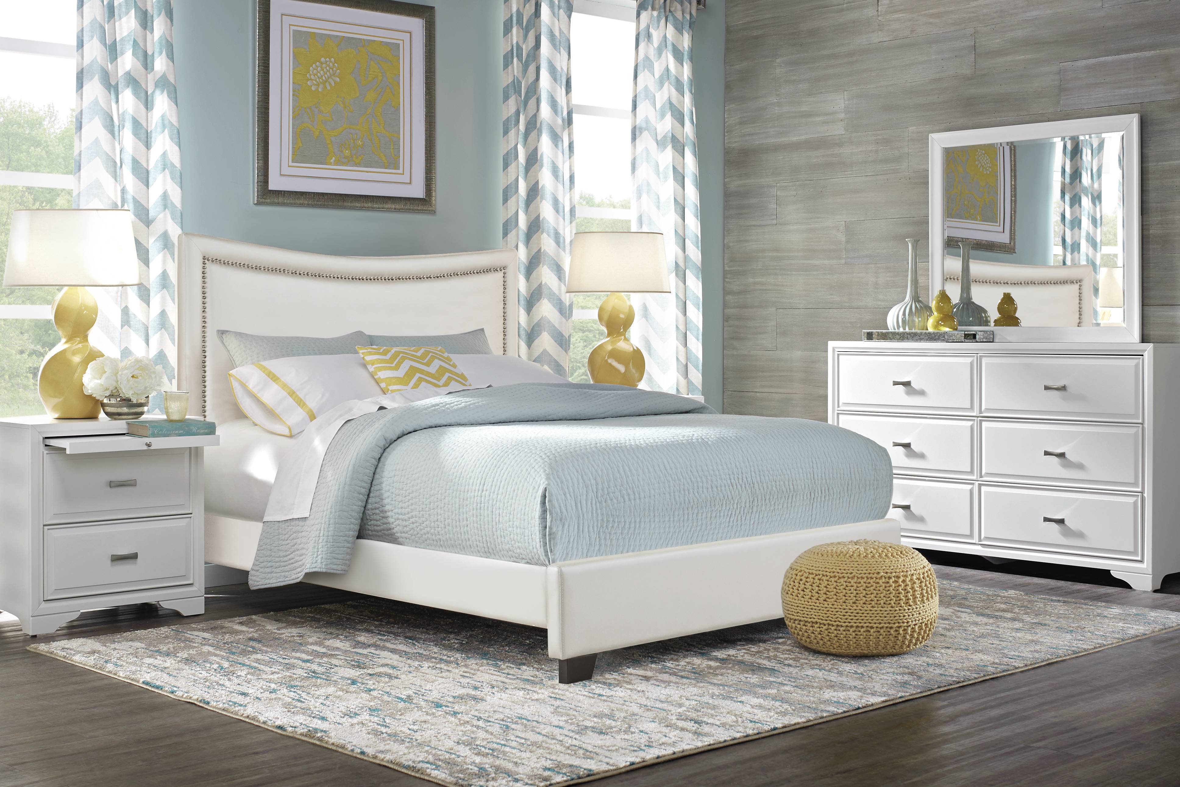 Belcourt White 5 Pc Bedroom with Genoa Ivory Queen Upholstered Bed - Thumbnail - Image 1