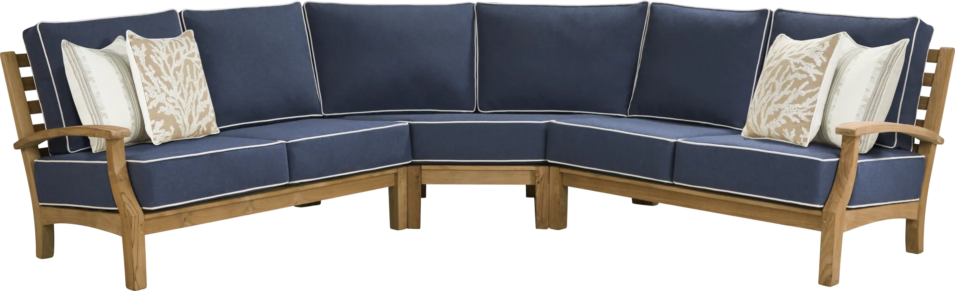 Pleasant Bay Teak 3 Pc Outdoor Sectional with Indigo Cushions - Image 2