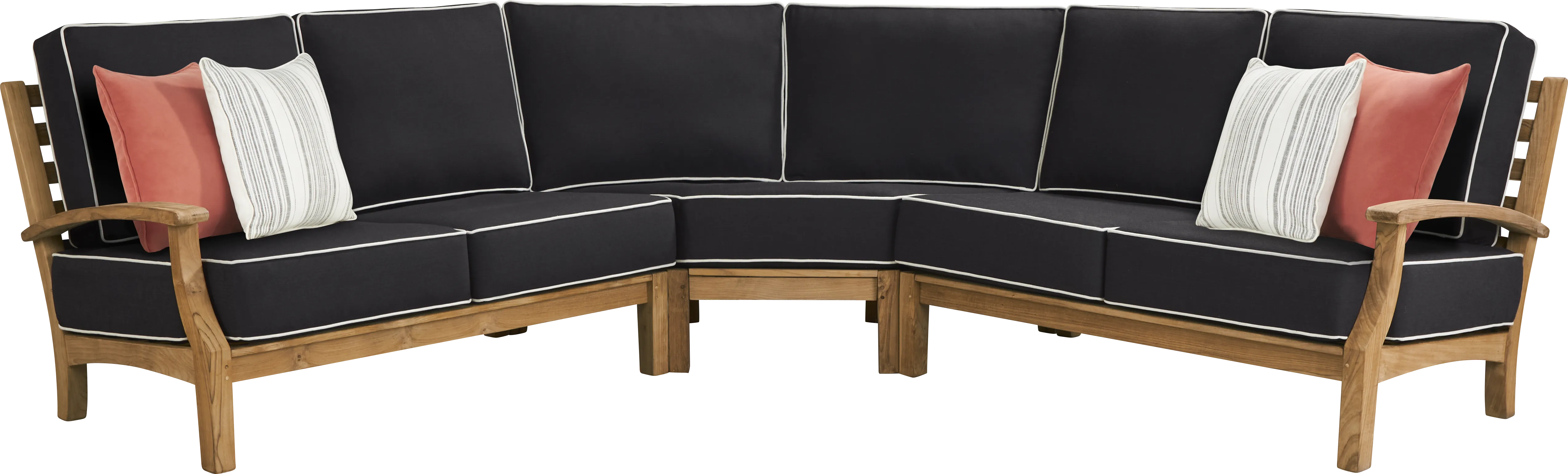 Pleasant Bay Teak 3 Pc Outdoor Sectional with Charcoal Cushions - Thumbnail - Image 1