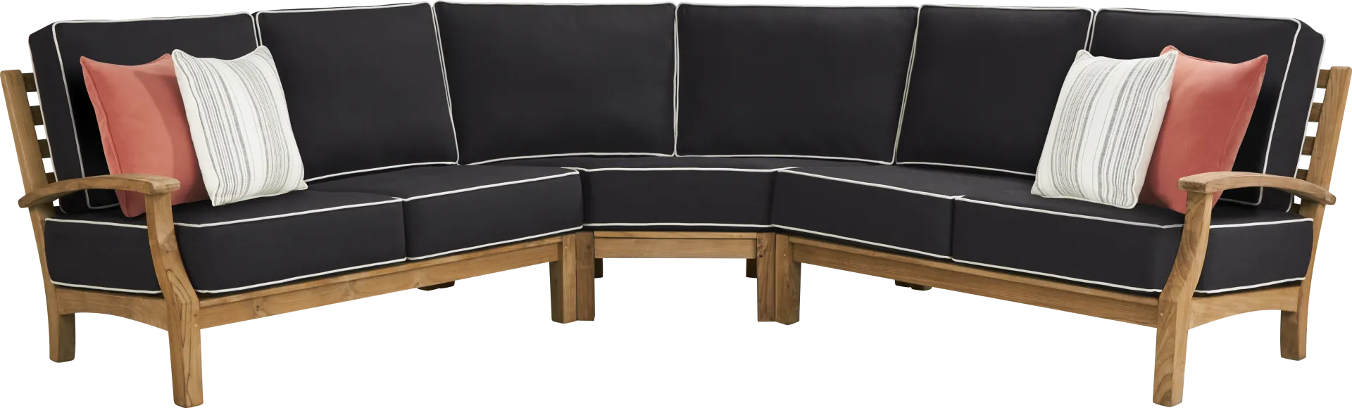 Pleasant Bay Teak 3 Pc Outdoor Sectional with Charcoal Cushions - Image 1