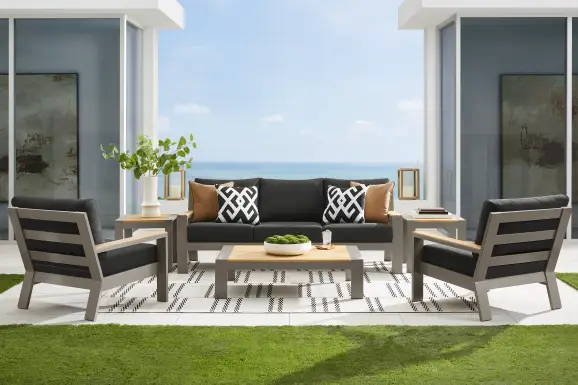 Solana Taupe 4 Pc Outdoor Seating Set With Charcoal Cushions