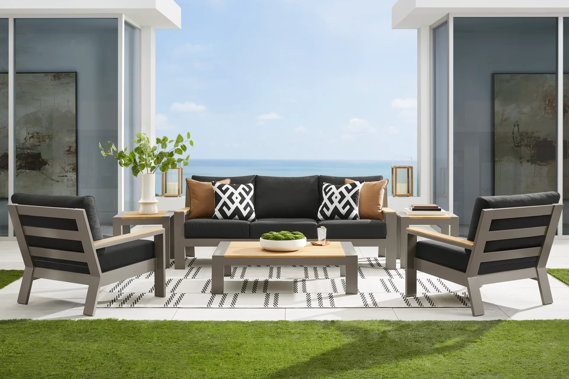 Solana Taupe Outdoor Sofa with Charcoal Cushions - Image 1