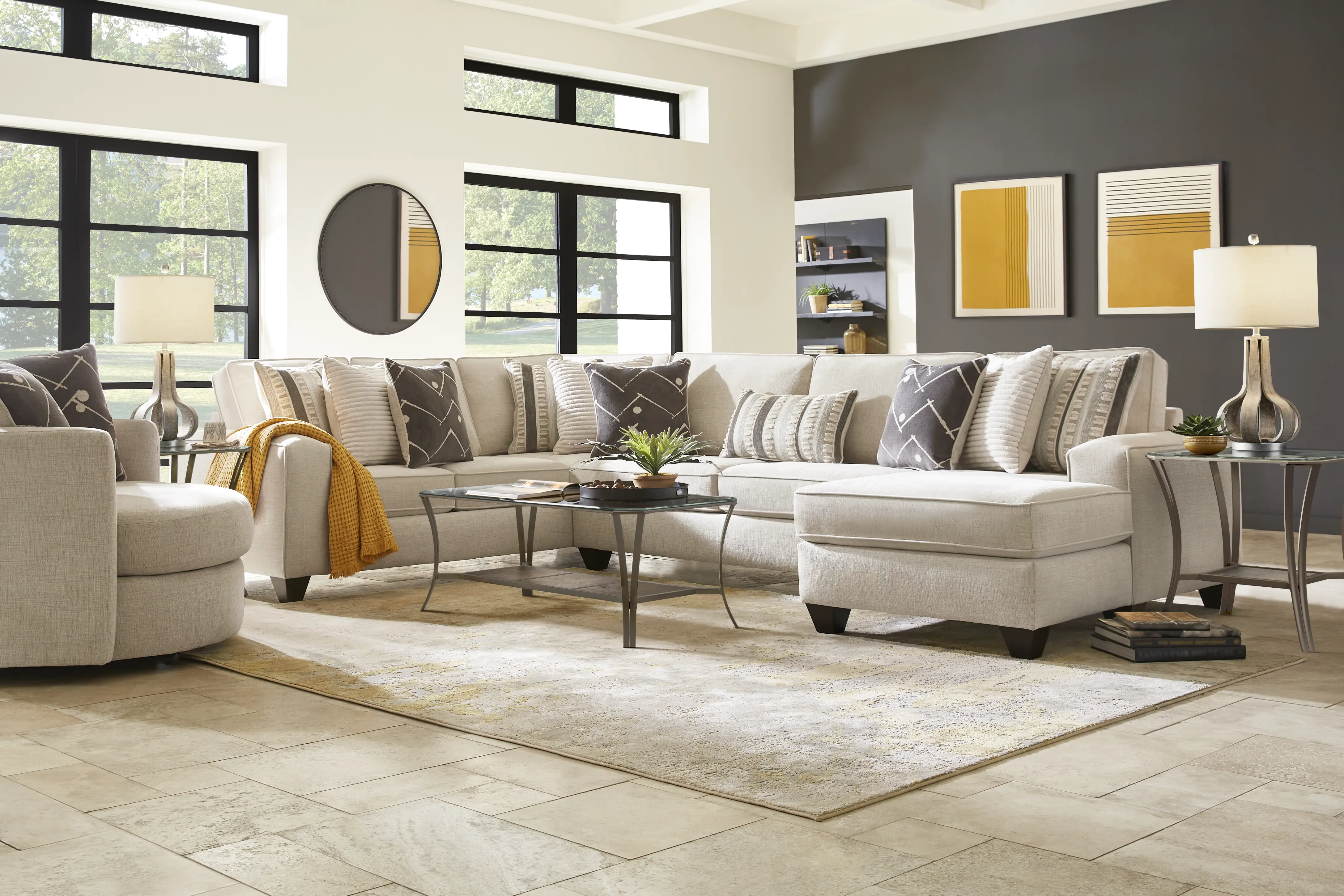 Aberlin Court Beige 6 Pc Sectional Living Room - Thumbnail - Image 1
