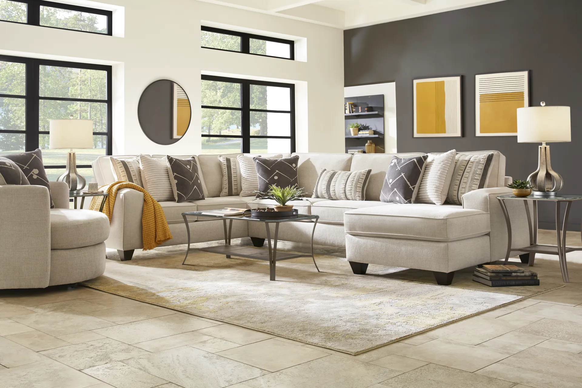 Aberlin Court Beige 6 Pc Sectional Living Room - Image 1