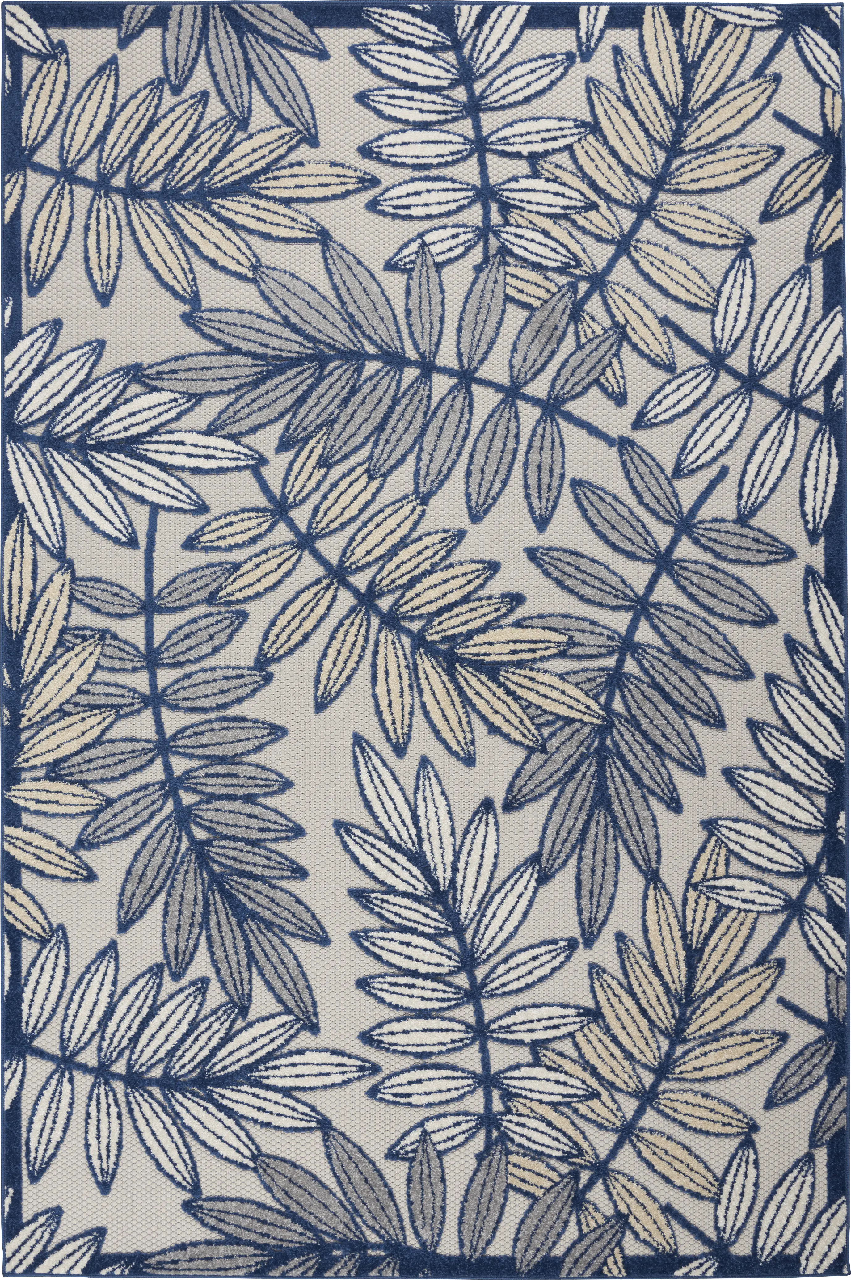 Krisiel Ivory/Navy 5'3 x 7'5 Indoor/Outdoor Rug - Thumbnail - Image 1