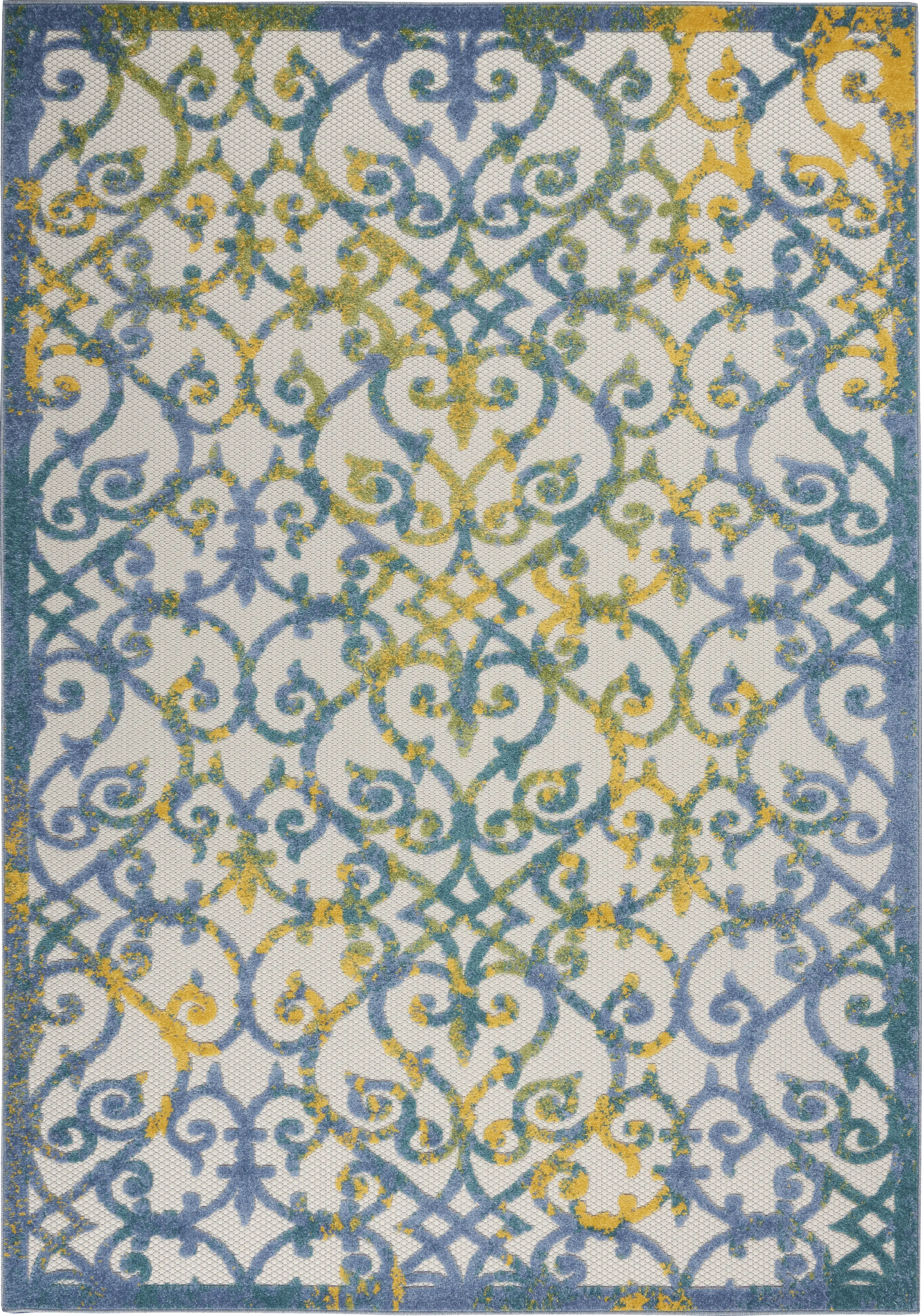 Drayce Ivory/Blue 5'3 x 7'5 Indoor/Outdoor Rug - Thumbnail - Image 1