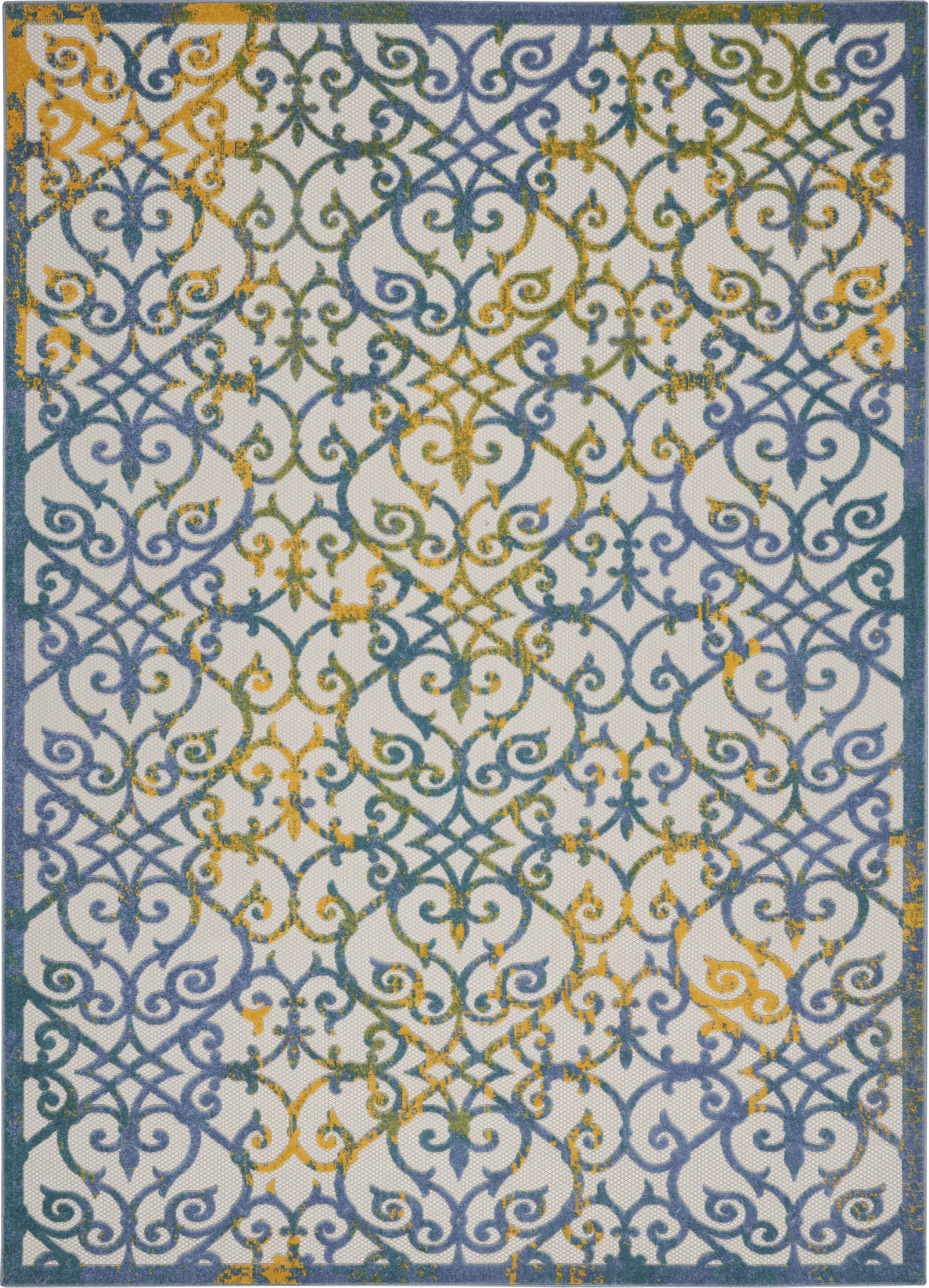 Drayce Ivory/Blue 7'10 x 10'6 Indoor/Outdoor Rug - Thumbnail - Image 1