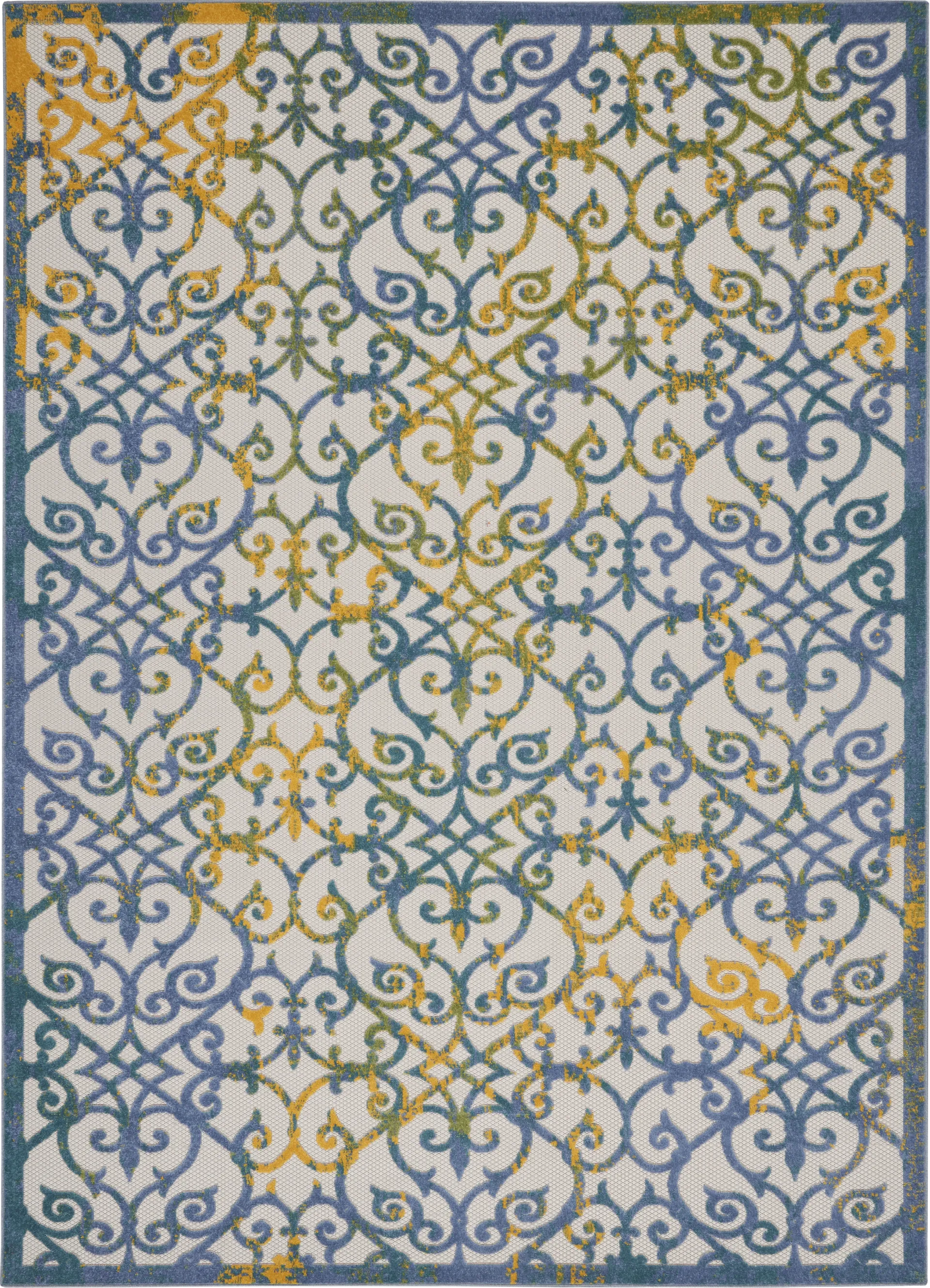 Drayce Ivory/Blue 7'10 x 10'6 Indoor/Outdoor Rug - Image 1