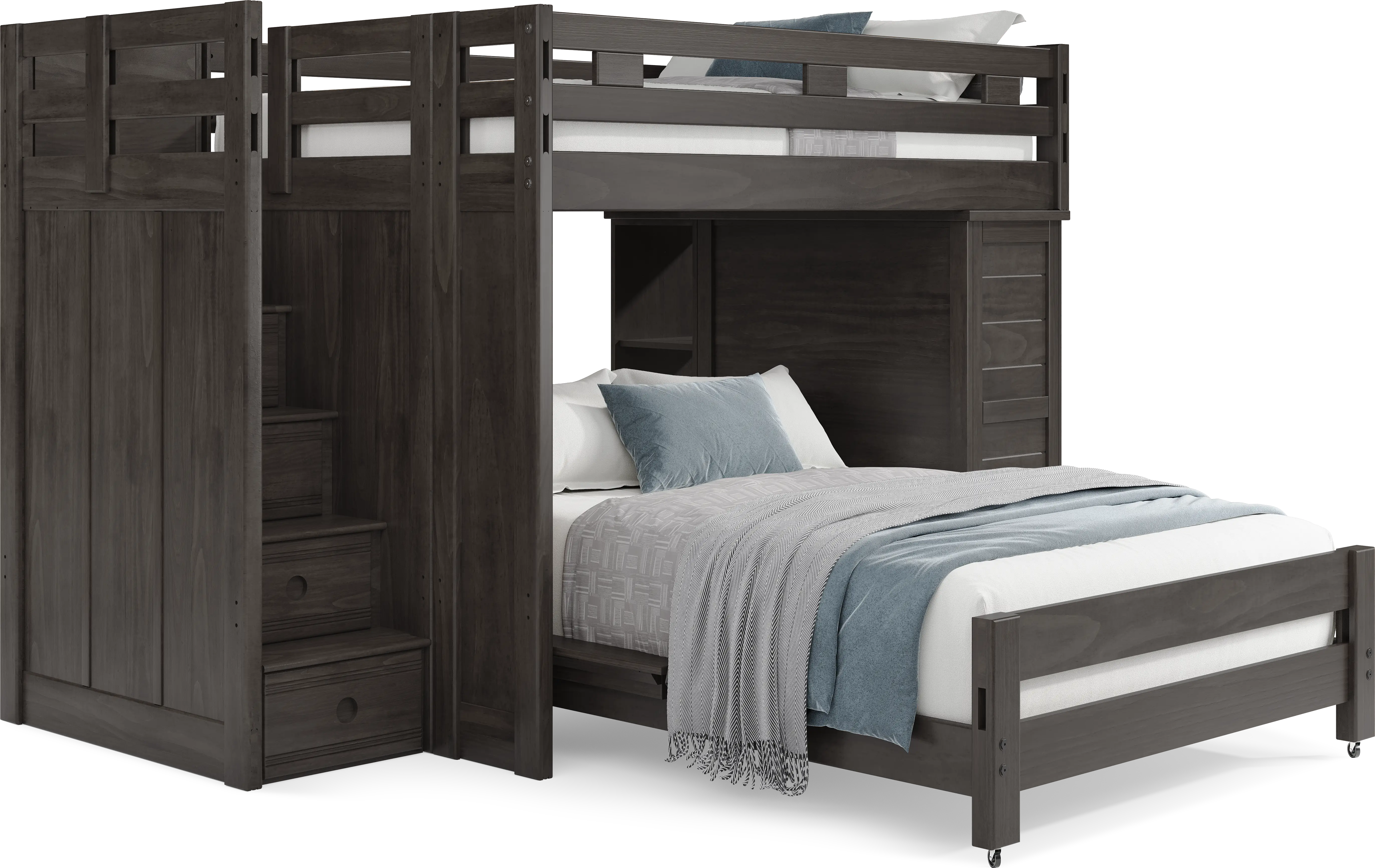 Kids Creekside 2.0 Charcoal Full/Full Step Loft with Loft Chest and Bookcase - Thumbnail - Image 1