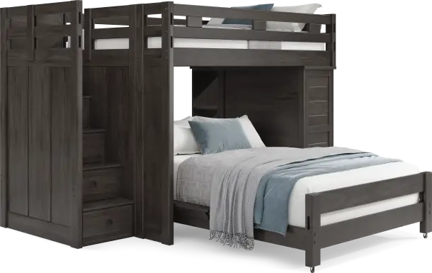 Kids Creekside 2.0 Charcoal Full/Full Step Loft with Loft Chest and Bookcase