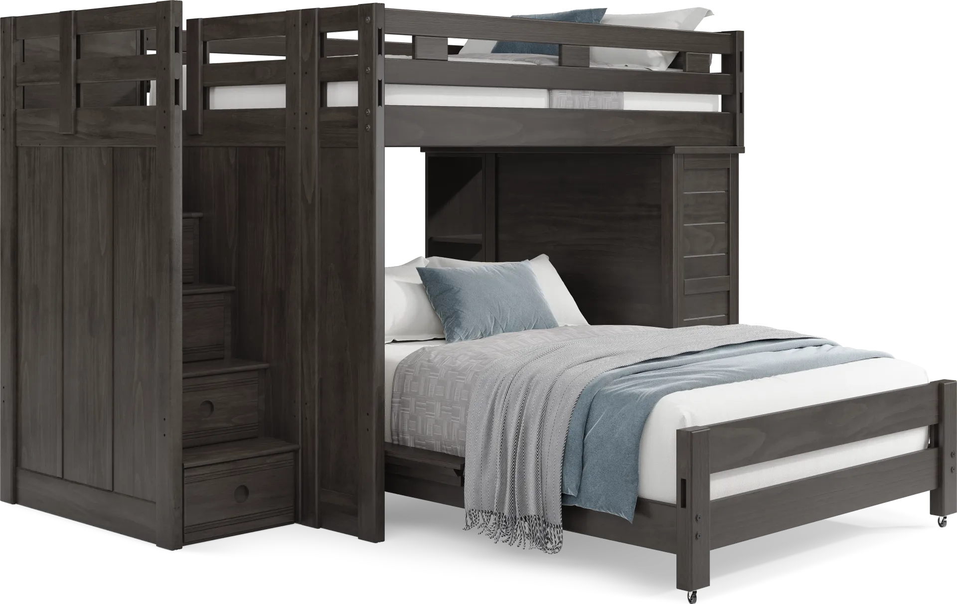 Kids Creekside 2.0 Charcoal Full/Full Step Loft with Loft Chest and Bookcase - Image 1
