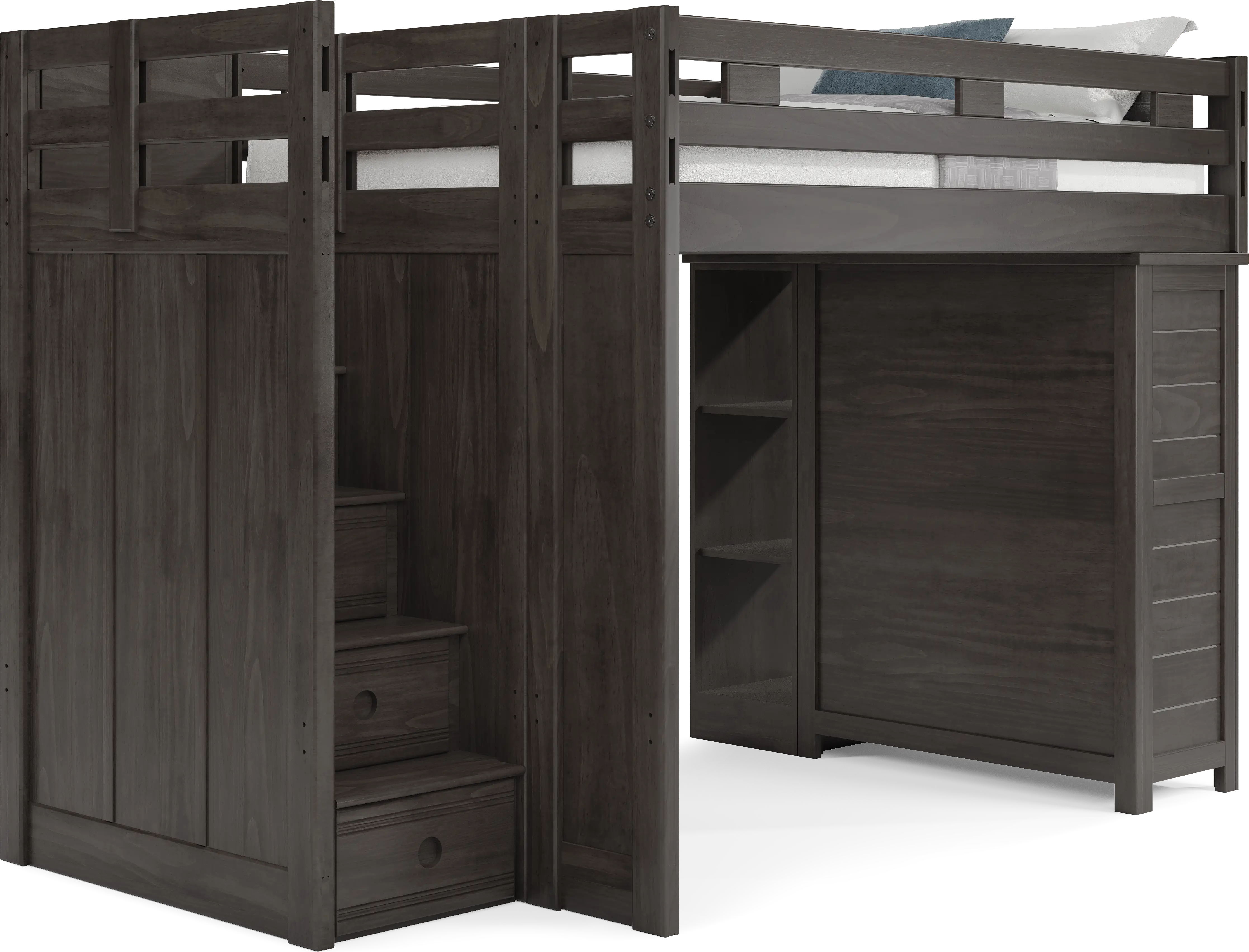 Kids Creekside 2.0 Charcoal Full Step Loft with Loft Chest and Bookcase - Thumbnail - Image 1