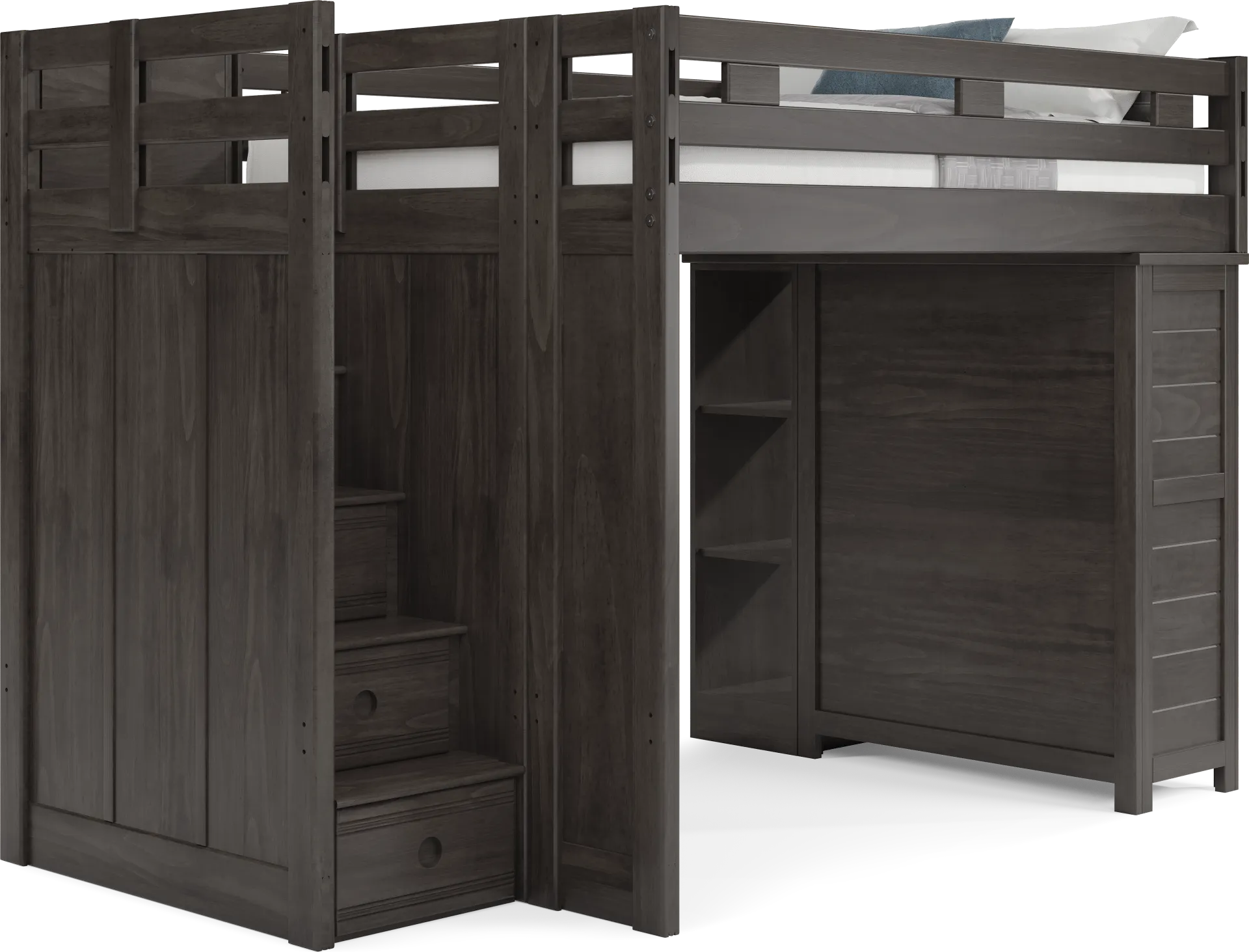 Kids Creekside 2.0 Charcoal Full Step Loft with Loft Chest and Bookcase - Image 1