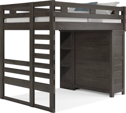 Kids Creekside 2.0 Charcoal Full Loft with Loft Chest and Bookcase