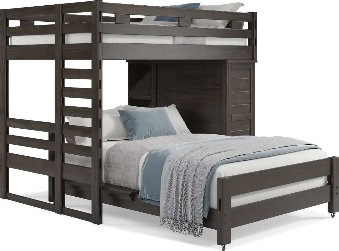 Kids Creekside 2.0 Charcoal Full/Full Loft with Loft Chest and Bookcase