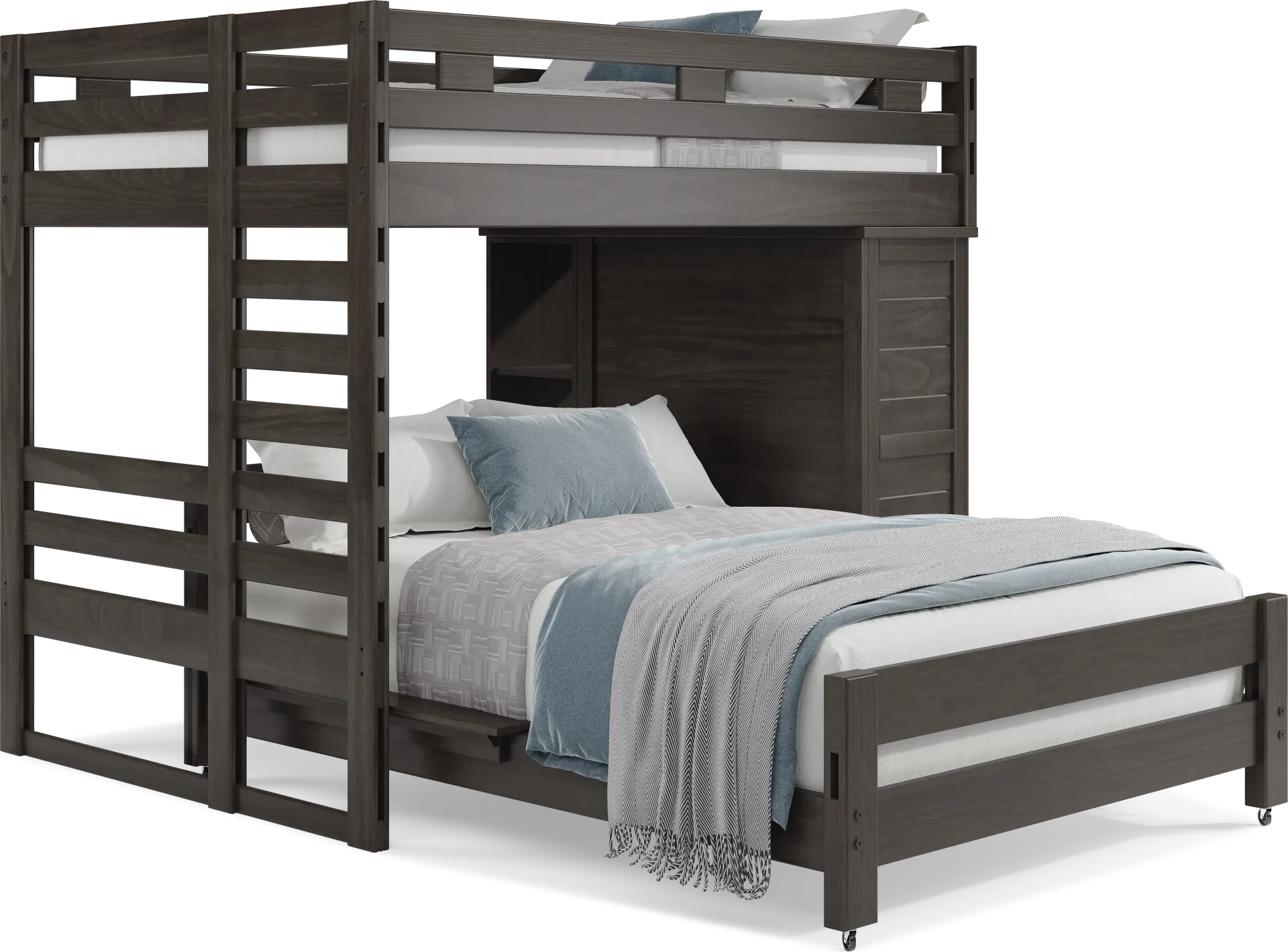 Kids Creekside 2.0 Charcoal Full/Full Loft with Loft Chest and Bookcase - Image 1