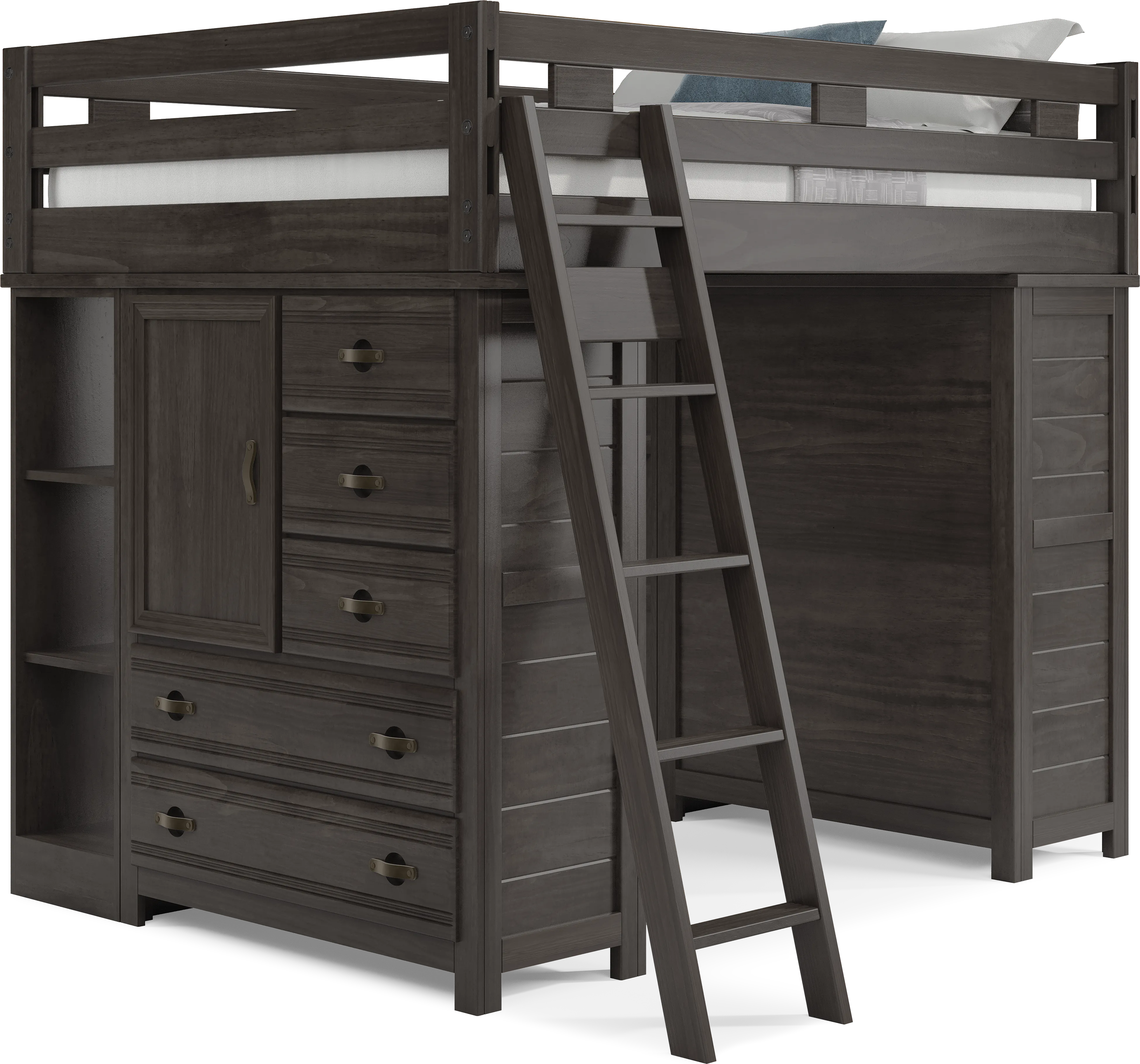 Kids Creekside 2.0 Charcoal Full Loft with 2 Loft Chests and 2 Bookcases - Thumbnail - Image 1