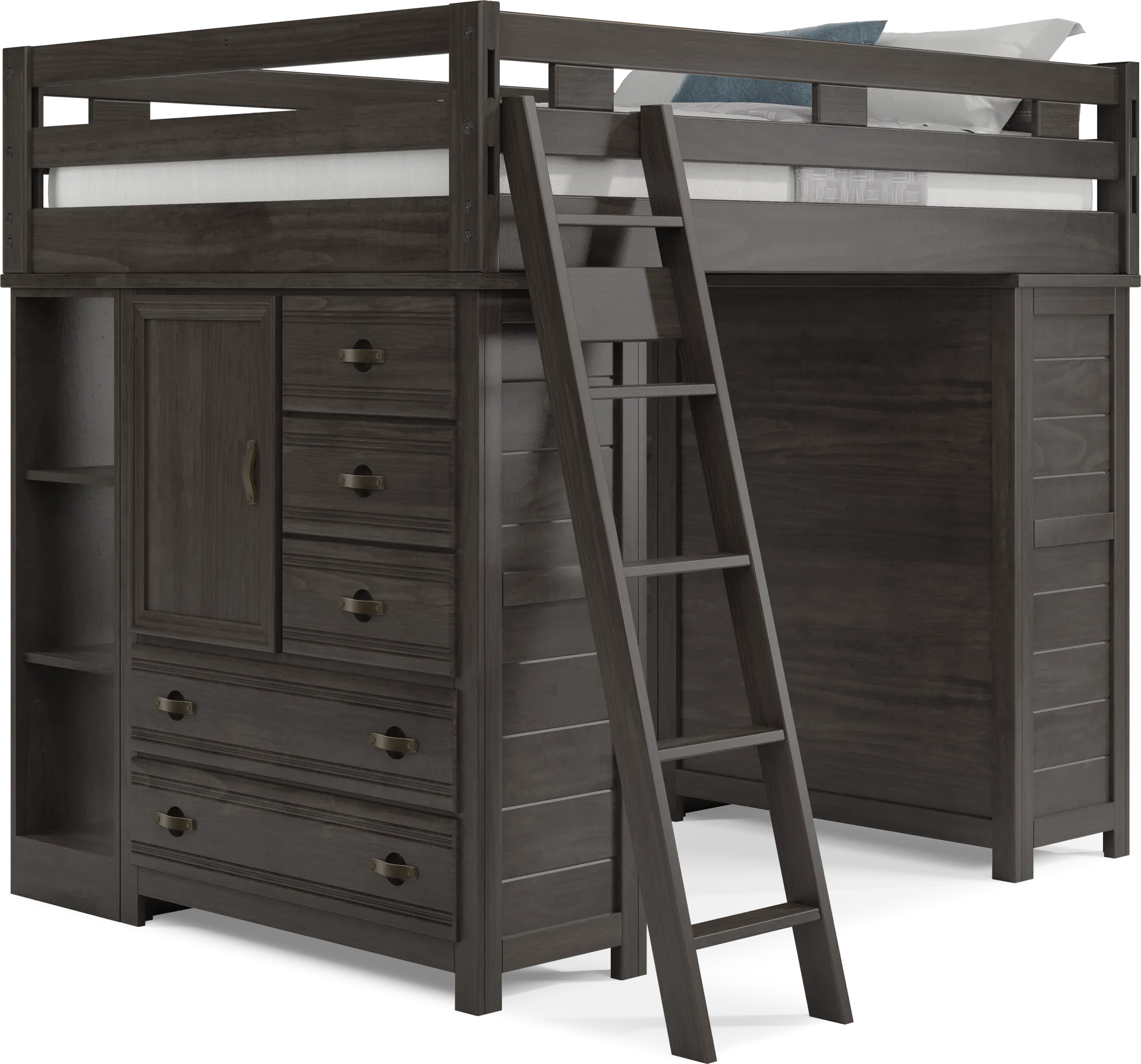 Kids Creekside 2.0 Charcoal Full Loft with 2 Loft Chests and 2 Bookcases - Image 1