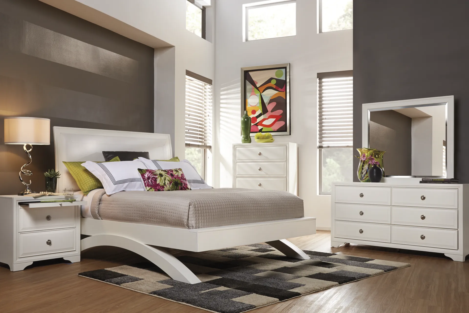 Belcourt White 3 Pc King Upholstered Sleigh Arch Bed - Image 1