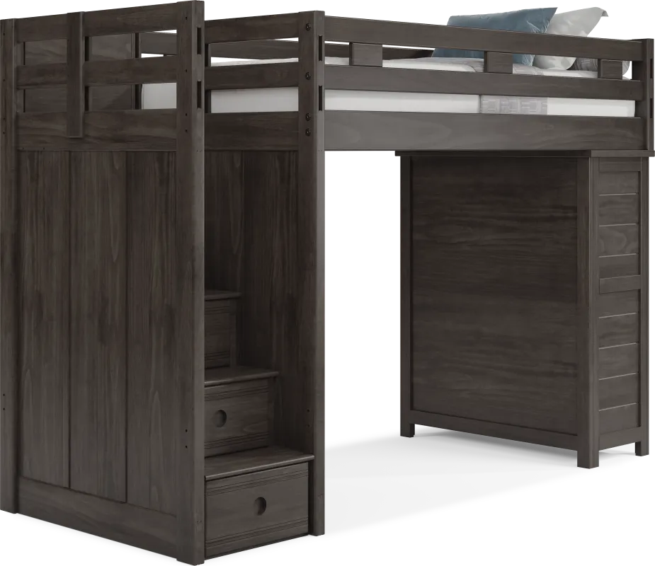 Kids Creekside 2.0 Charcoal Twin Step Loft with Loft Chest