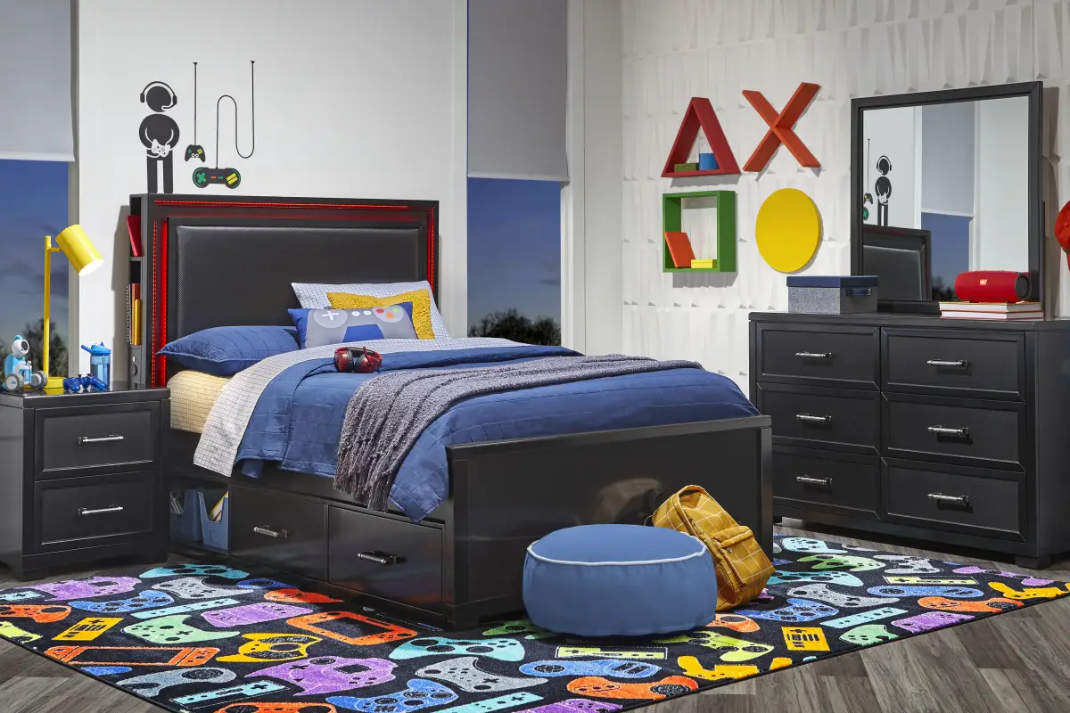 Kids Carbon Optix Black Full Bed with LED Lights