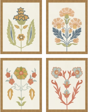 Chic Flourish Beige Artwork, Set of 4