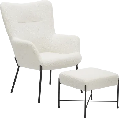 Morlaix White Accent Chair With Ottoman