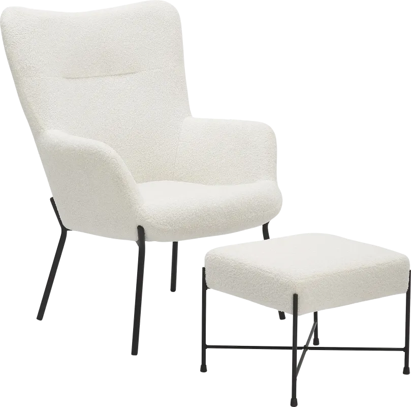 Morlaix White Accent Chair With Ottoman