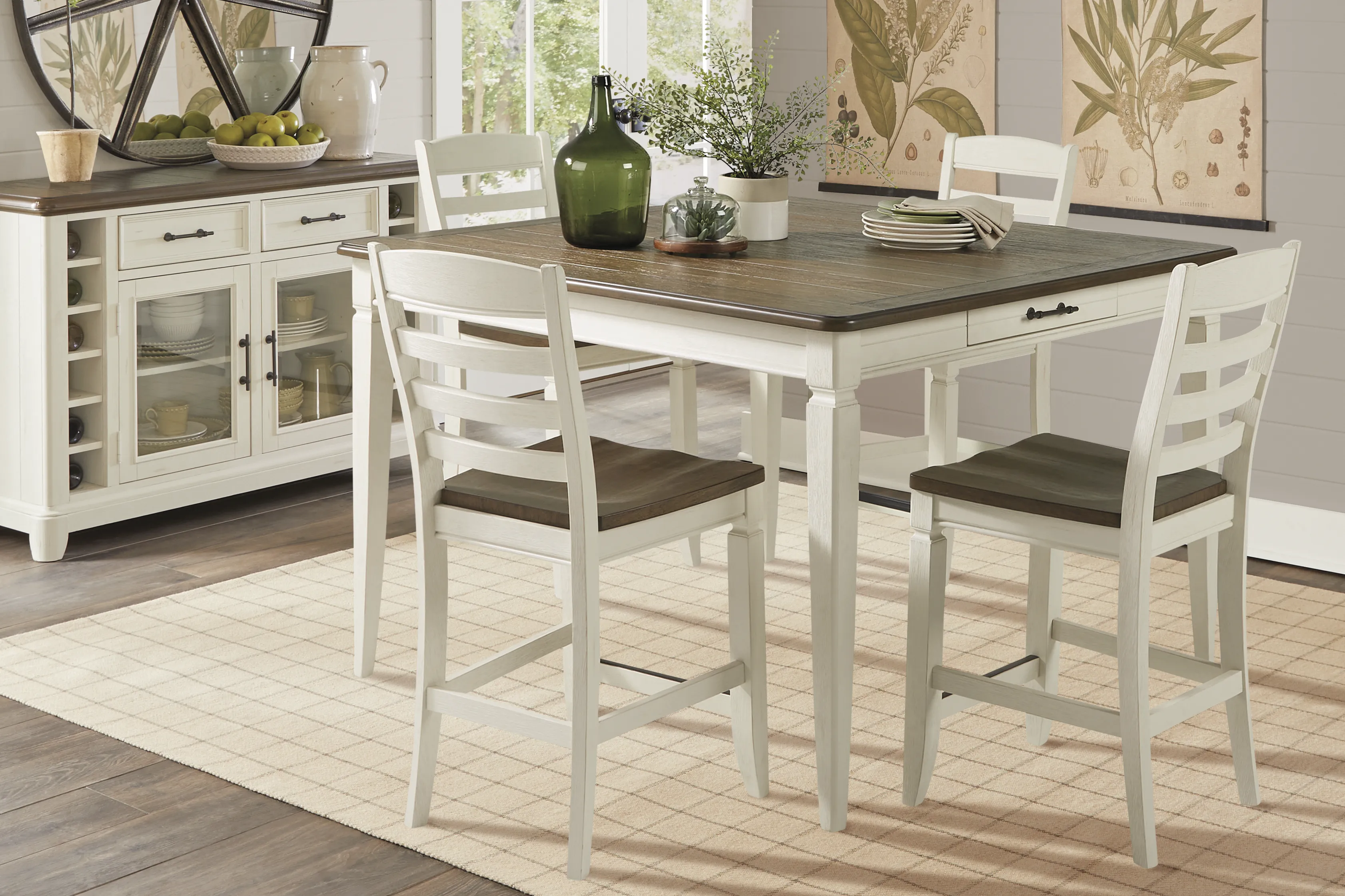 Country Lane Antique White 5 Pc Counter Height Dining Room with Ladder Back Stools - Thumbnail - Image 1