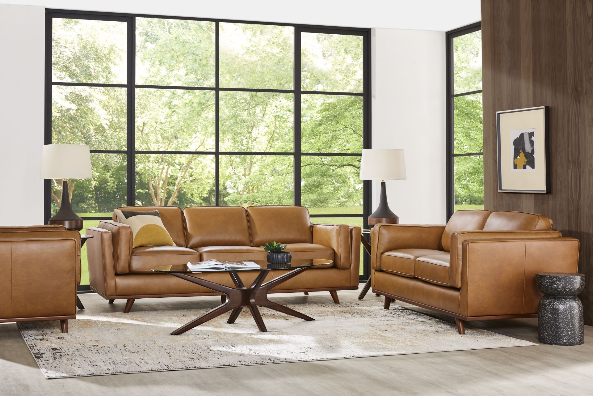 Duluth Caramel Leather 7 Pc Living Room with Sleeper Sofa - Image 1