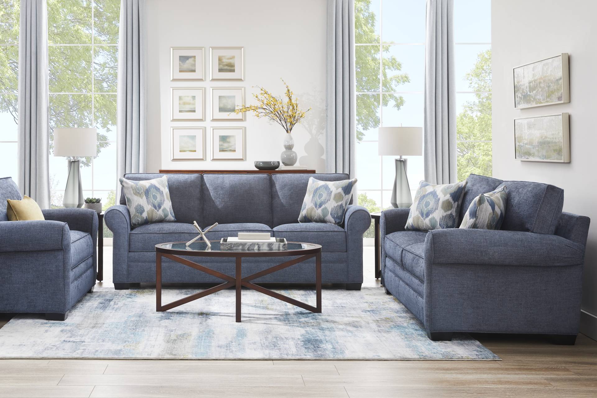 Bellingham Sapphire Textured Chenille 8 Pc Living Room full room
