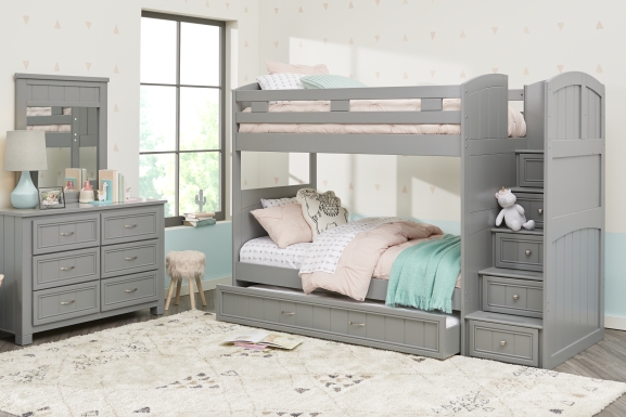 Kids Cottage Colors Gray Twin/Twin Step Bunk Bed