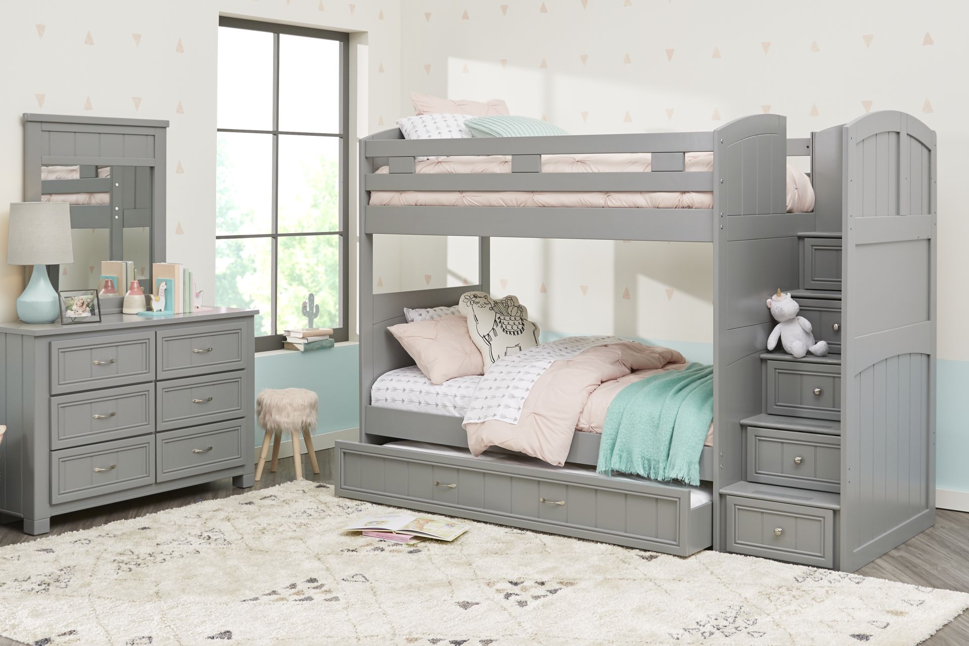 Kids Cottage Colors Gray Twin/Twin Step Bunk Bed - Image 2