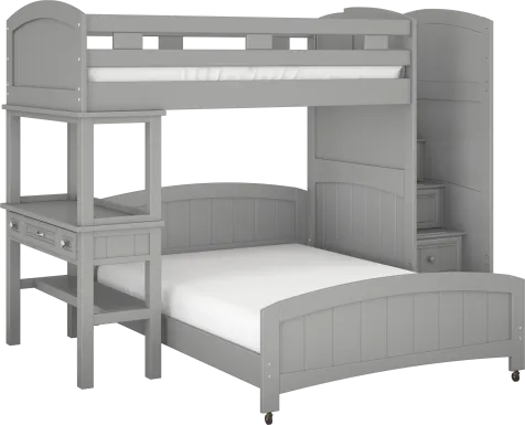 Kids Cottage Colors Gray Twin/Full Step Loft Bed with Desk