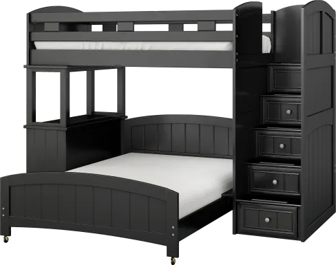 Kids Cottage Colors Black Twin/Full Step Loft with Dresser