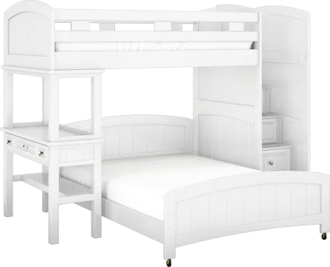 Kids Cottage Colors White Twin/Full Step Loft Bed with Desk