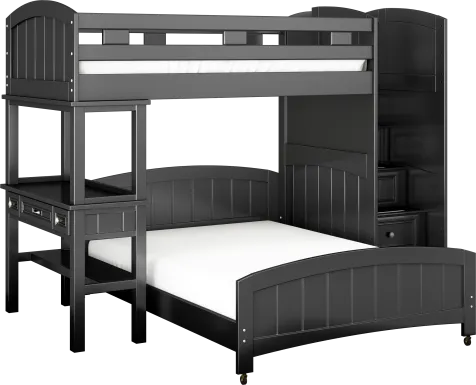 Kids Cottage Colors Black Twin/Full Step Loft Bed with Desk